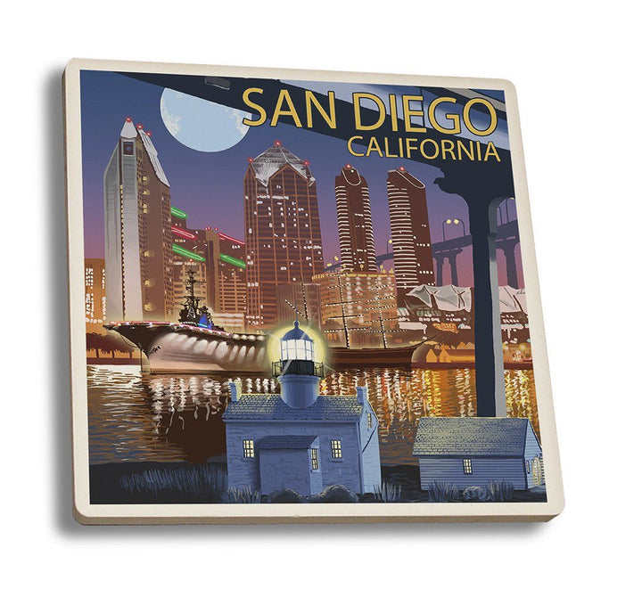 Coaster (San Diego, California - Skyline at Night - Lantern Press Artwork) Coaster Nightingale Boutique Coaster Set 