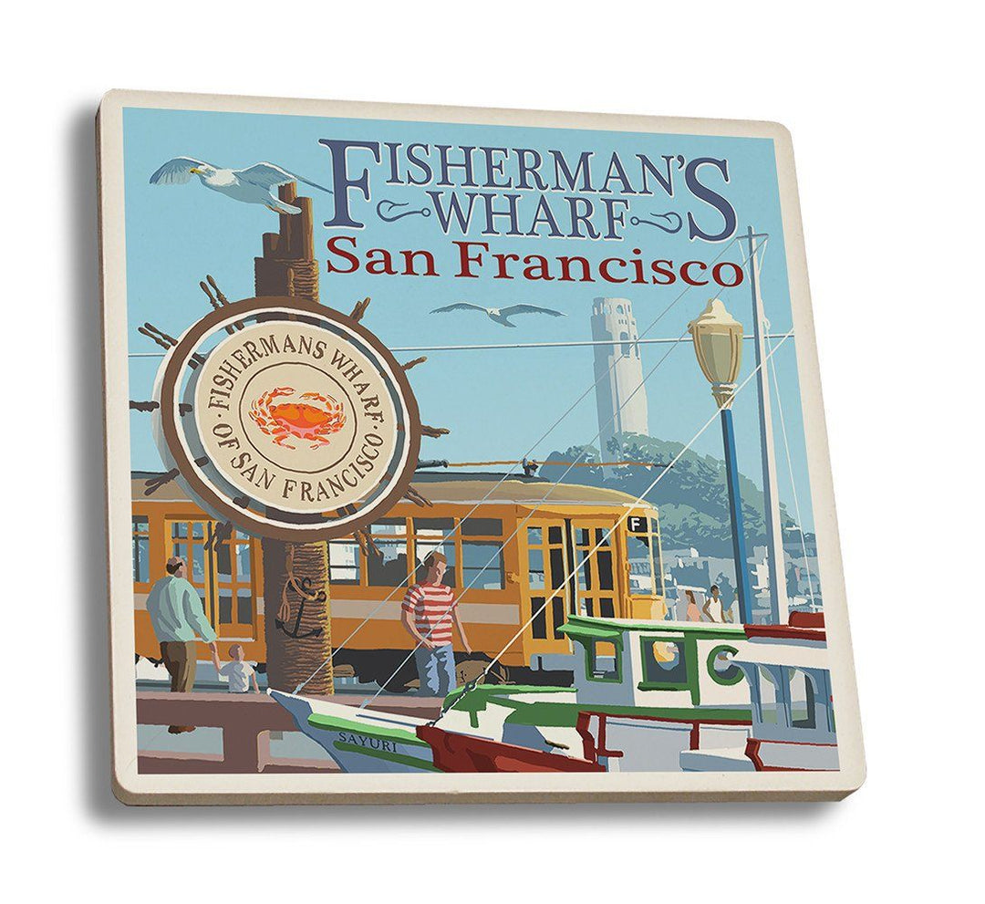 Coaster (San Francisco, California - Fisherman's Wharf - Lantern Press Artwork) Coaster Nightingale Boutique Coaster Set 
