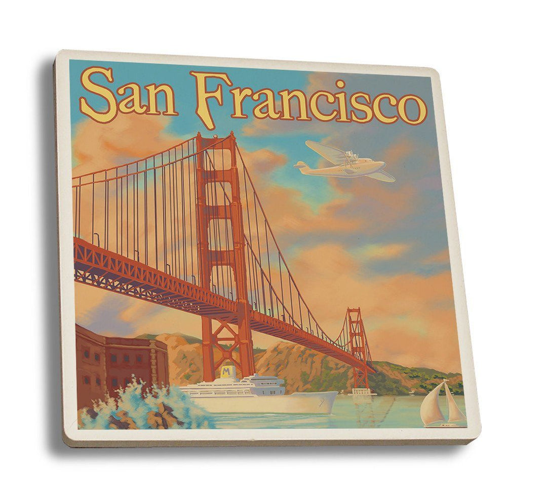Coaster (San Francisco, California - Golden Gate Bridge - Lantern Press Poster) Coaster Nightingale Boutique Coaster Set 