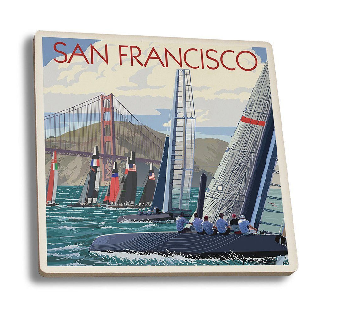 Coaster (San Francisco, California - Sailboat Race - Lantern Press Artwork) Coaster Nightingale Boutique Coaster Set 