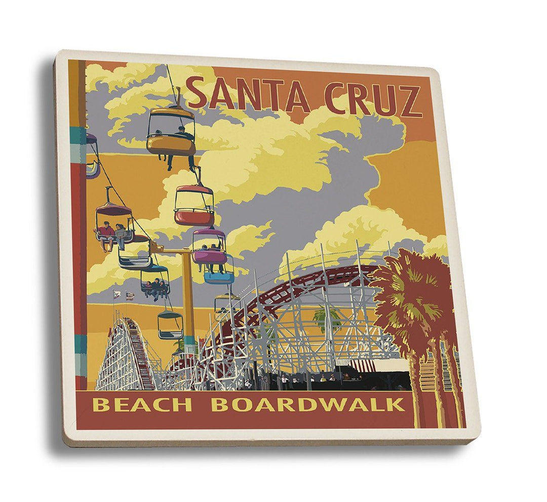 Coaster (Santa Cruz, California - Beach Boardwalk - Lantern Press Artwork) Coaster Nightingale Boutique Coaster Set 