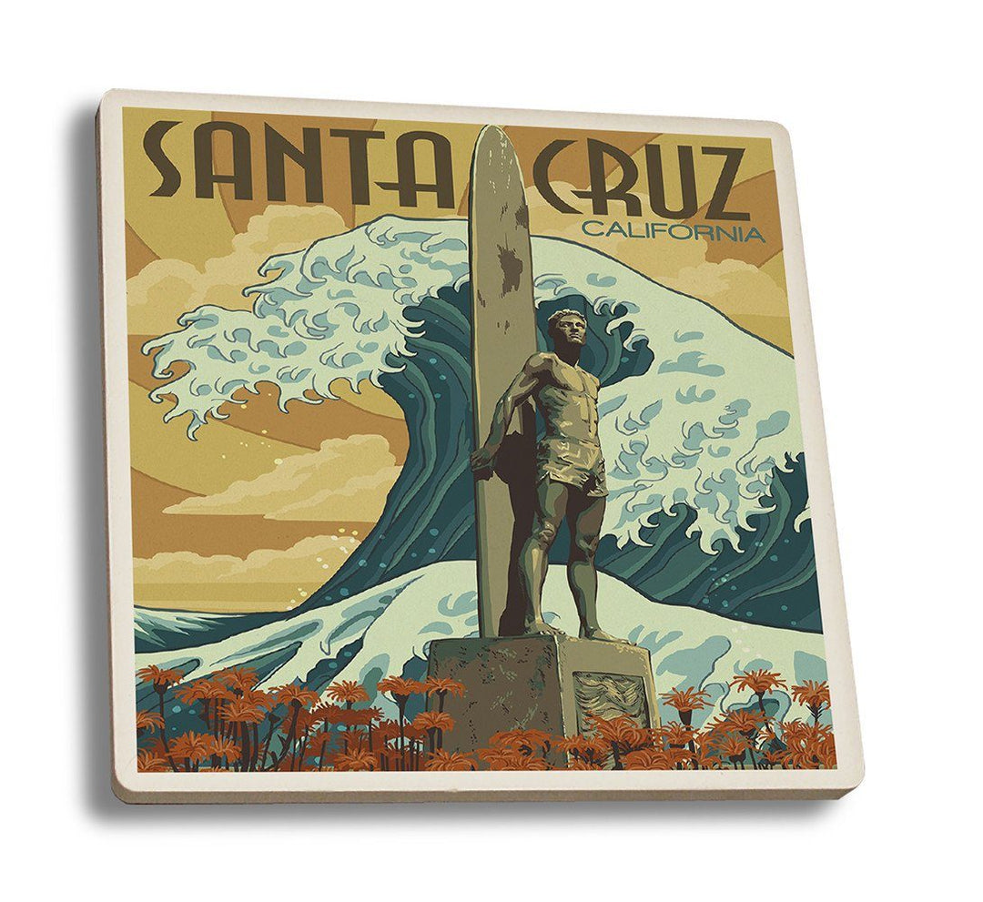Coaster (Santa Cruz, California - Surfer Statue - Lantern Press Artwork) Coaster Nightingale Boutique Coaster Set 