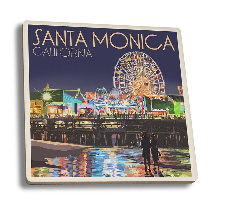 Coaster (Santa Monica, California - Pier at Night - Lantern Press Artwork) Coaster Nightingale Boutique Coaster Set 