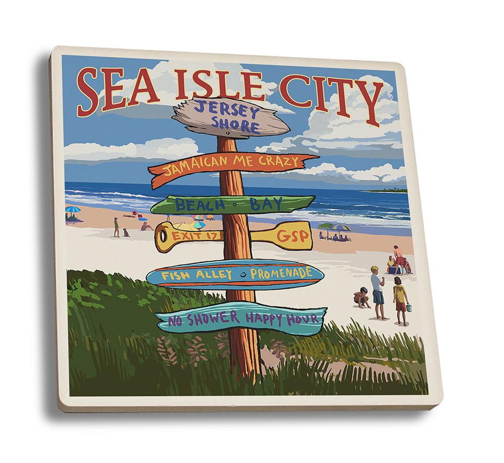 Coaster (Sea Isle City, New Jersey - Destinations Sign - Lantern Press Artwork) Coaster Nightingale Boutique Coaster Set 