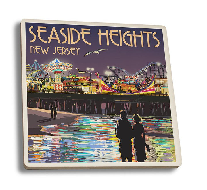 Coaster (Seaside Heights, New Jersey - Pier at Night - Lantern Press Artwork) Coaster Nightingale Boutique Coaster Set 