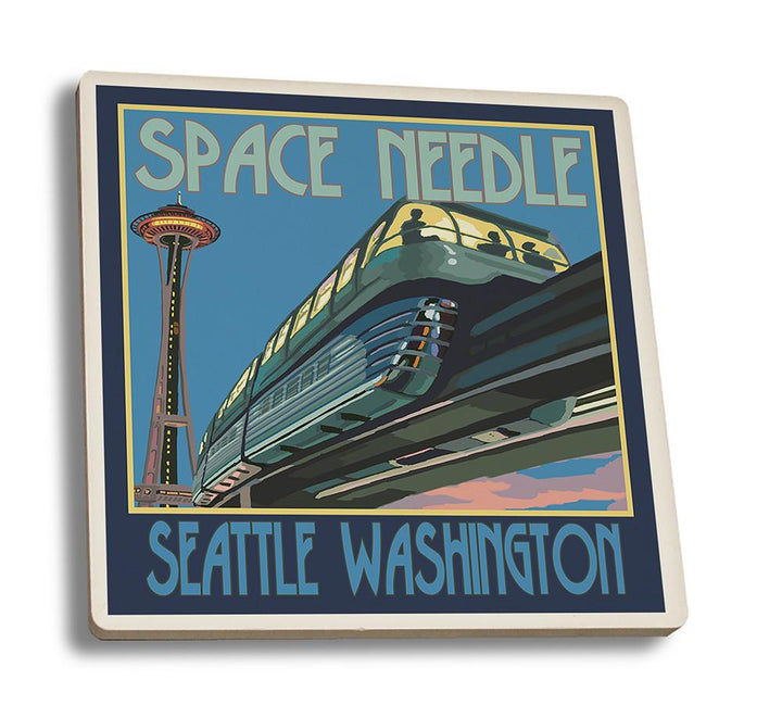 Coaster (Seattle, Washington - Space Needle & Monorail - Lantern Press Artwork) Coaster Nightingale Boutique Coaster Set 