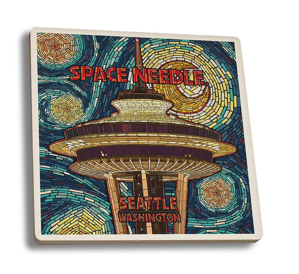 Coaster (Seattle, Washington - Space Needle Mosaic - Lantern Press Artwork) Coaster Nightingale Boutique Coaster Set 