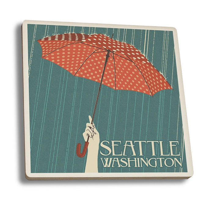 Coaster (Seattle, Washington - Umbrella Letterpress - Lantern Press Artwork) Coaster Nightingale Boutique Coaster Set 