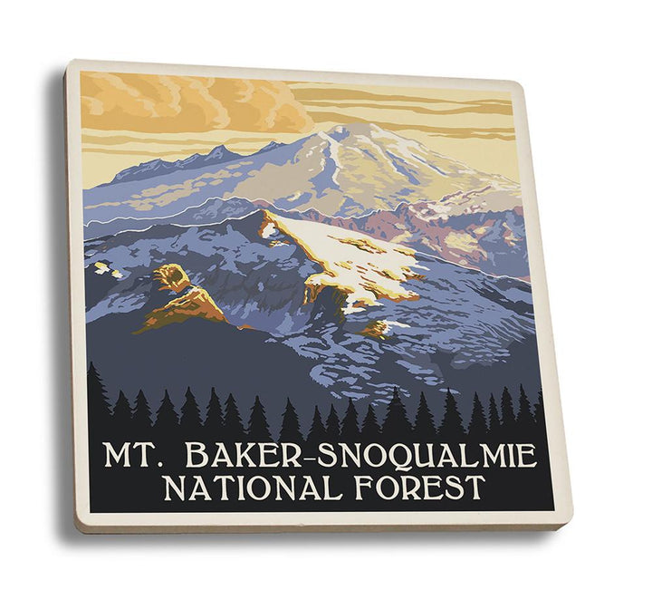 Coaster (Snoqualmie National Forest, Washington - Mt. Baker - Lantern Press Artwork) Coaster Nightingale Boutique Coaster Set 