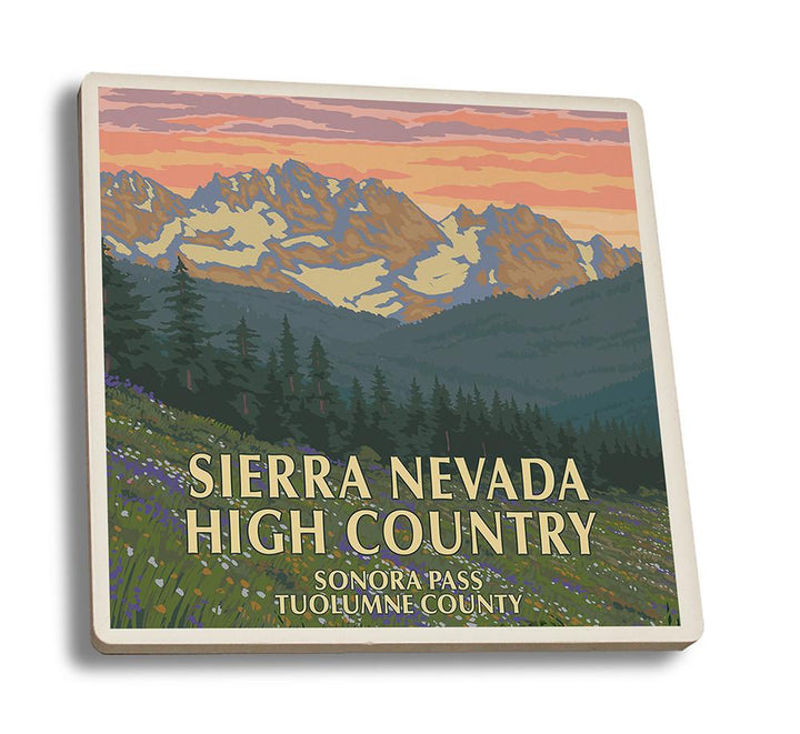 Coaster (Sonora Pass, Tuolumne County - Sierra Nevada High Country - Spring Flowers - Lantern Press Artwork) Coaster Nightingale Boutique Coaster Set 