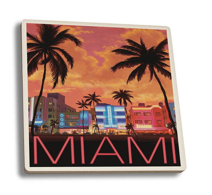 Coaster (South Beach Miami, Florida - Lantern Press Artwork ) Coaster Nightingale Boutique Coaster Set 