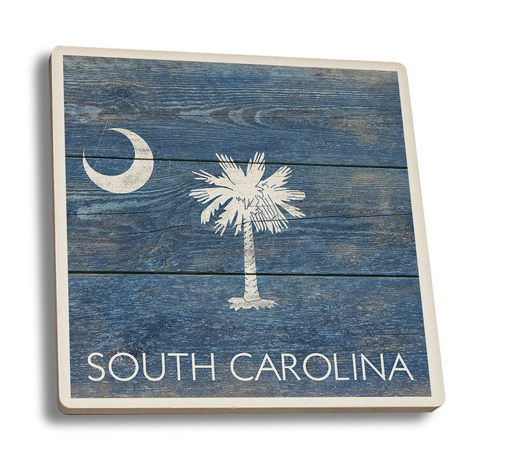 Coaster (South Carolina Flag - Barnwood Painting - Lantern Press Artwork) Coaster Nightingale Boutique Coaster Set 