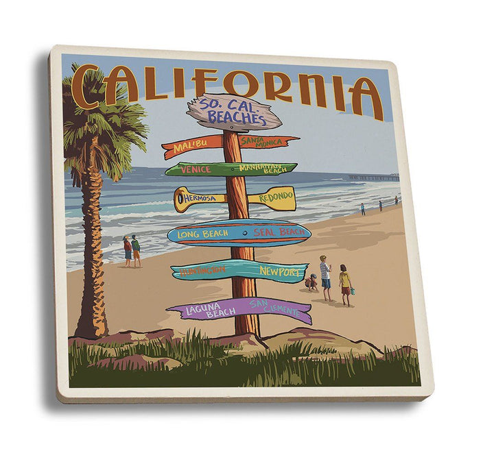 Coaster (Southern California Beaches - Destinations Sign - Lantern Press Artwork) Coaster Nightingale Boutique Coaster Set 