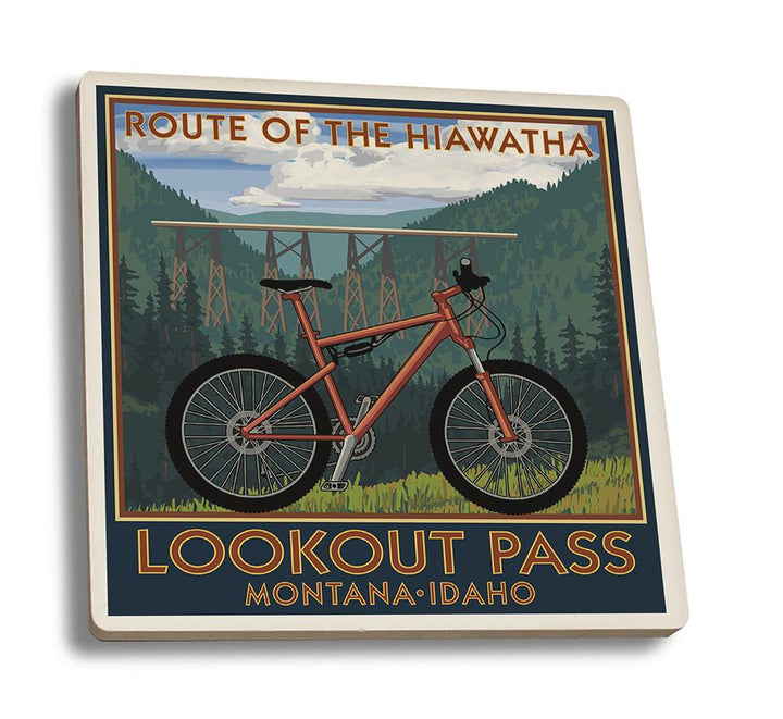Coaster (St. Regis, Montana - Route of the Hiawatha Mountain Bike Scene - Lantern Press Artwork) Coaster Nightingale Boutique Coaster Set 