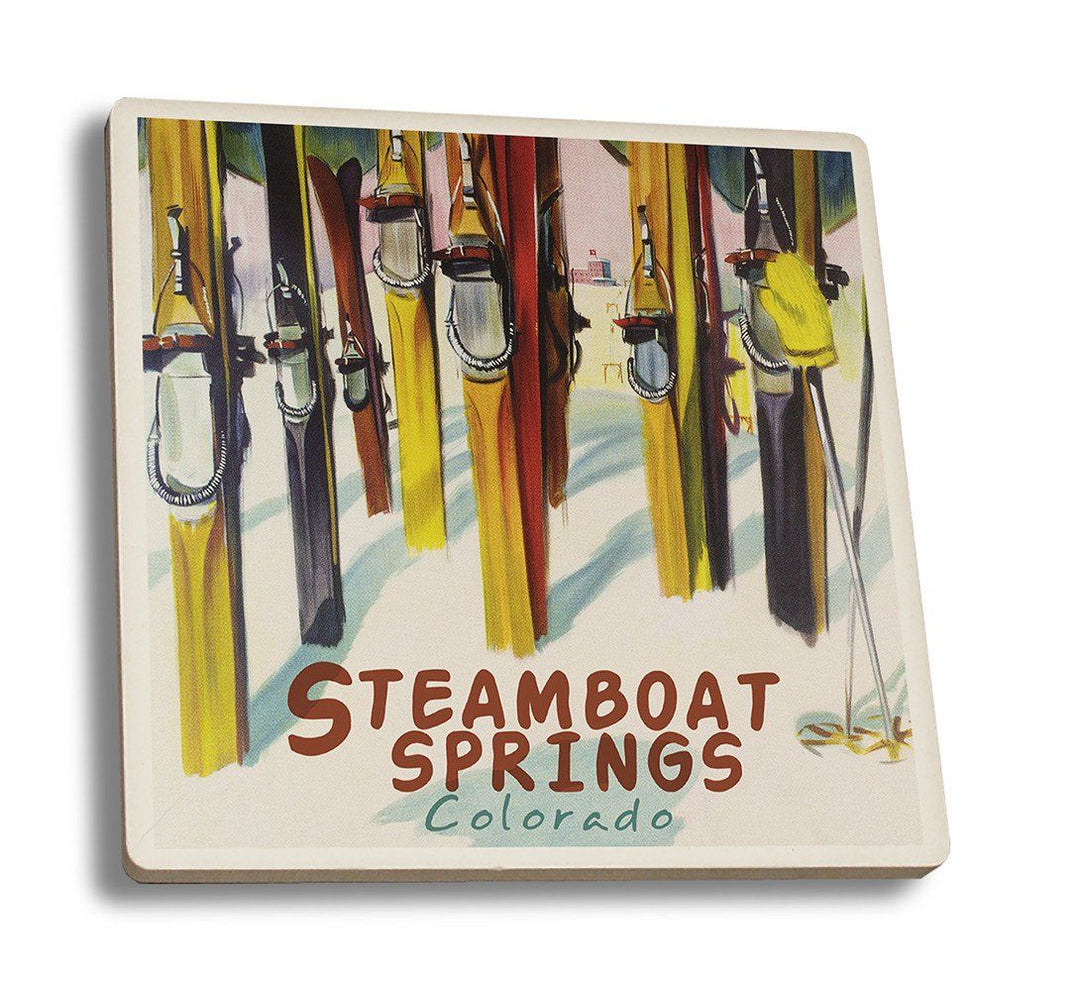 Coaster (Steamboat Springs, Colorado - Colorful Skis - Lantern Press Artwork) Coaster Nightingale Boutique Coaster Set 