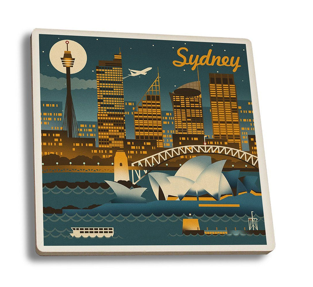 Coaster (Sydney, Australia - Retro Skyline - Lantern Press Artwork) Coaster Nightingale Boutique Coaster Set 