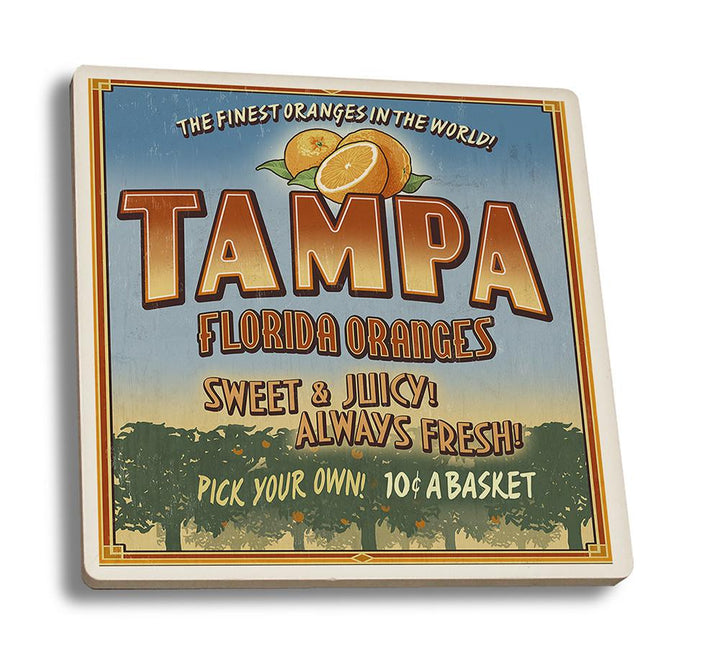 Coaster (Tampa, Florida - Orange Grove Vintage Sign - Lantern Press Artwork) Coaster Nightingale Boutique Coaster Set 
