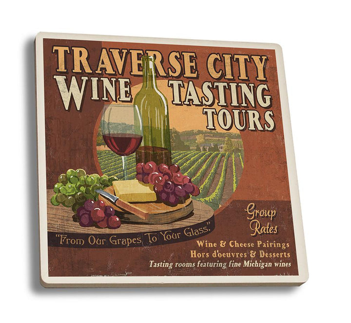 Coaster (Traverse City, Michigan - Wine Tasting Vintage Sign - Lantern Press Artwork) Coaster Nightingale Boutique Coaster Set 