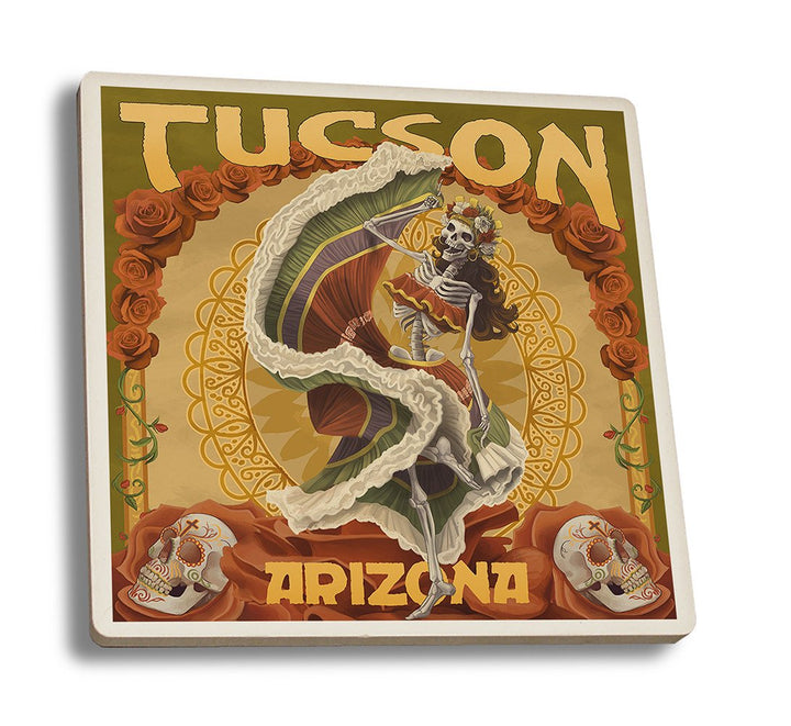 Coaster (Tucson, Arizona - Day of the Dead Skeleton Dancing - Lantern Press Artwork) Coaster Nightingale Boutique Coaster Set 