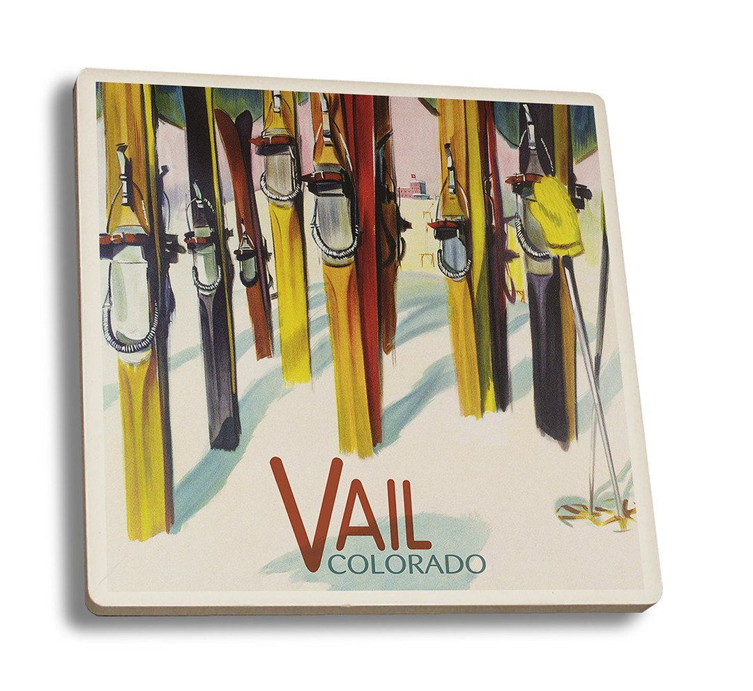 Coaster (Vail, Clorado - Colorful Skis - Lantern Press Artwork) Coaster Nightingale Boutique Coaster Set 