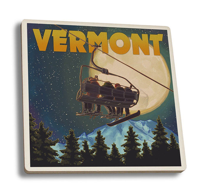 Coaster (Vermont - Ski Lift & Full Moon - Lantern Press Artwork) Coaster Nightingale Boutique Coaster Set 