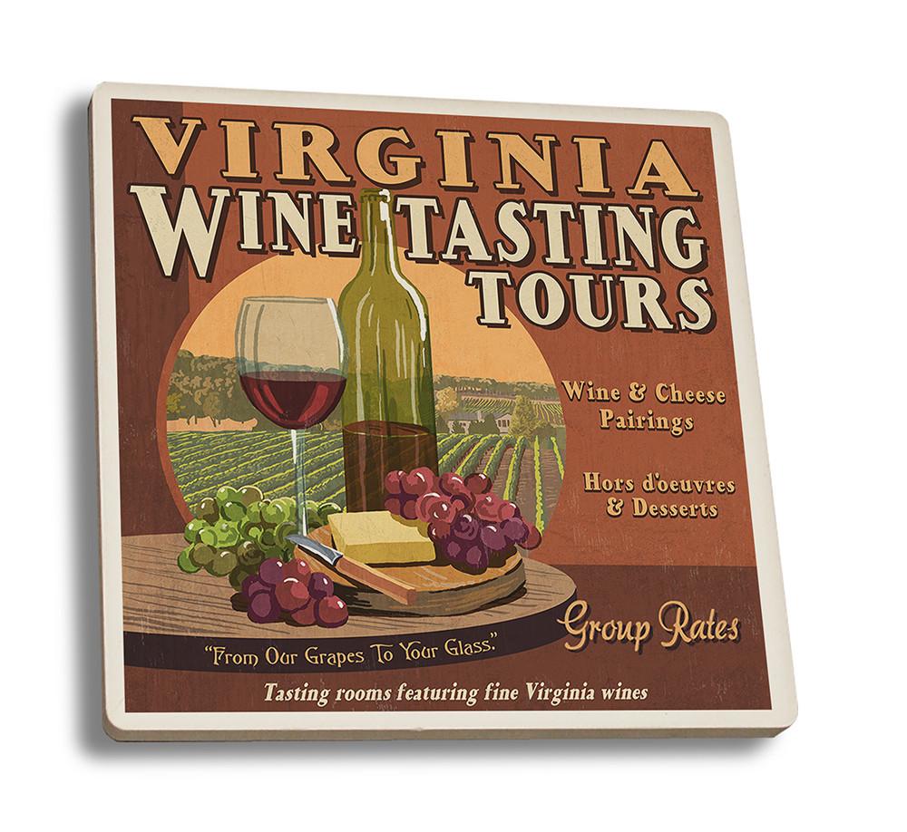 Coaster (Virginia - Wine Vintage Sign - Lantern Press Artwork) Coaster Nightingale Boutique Coaster Set 