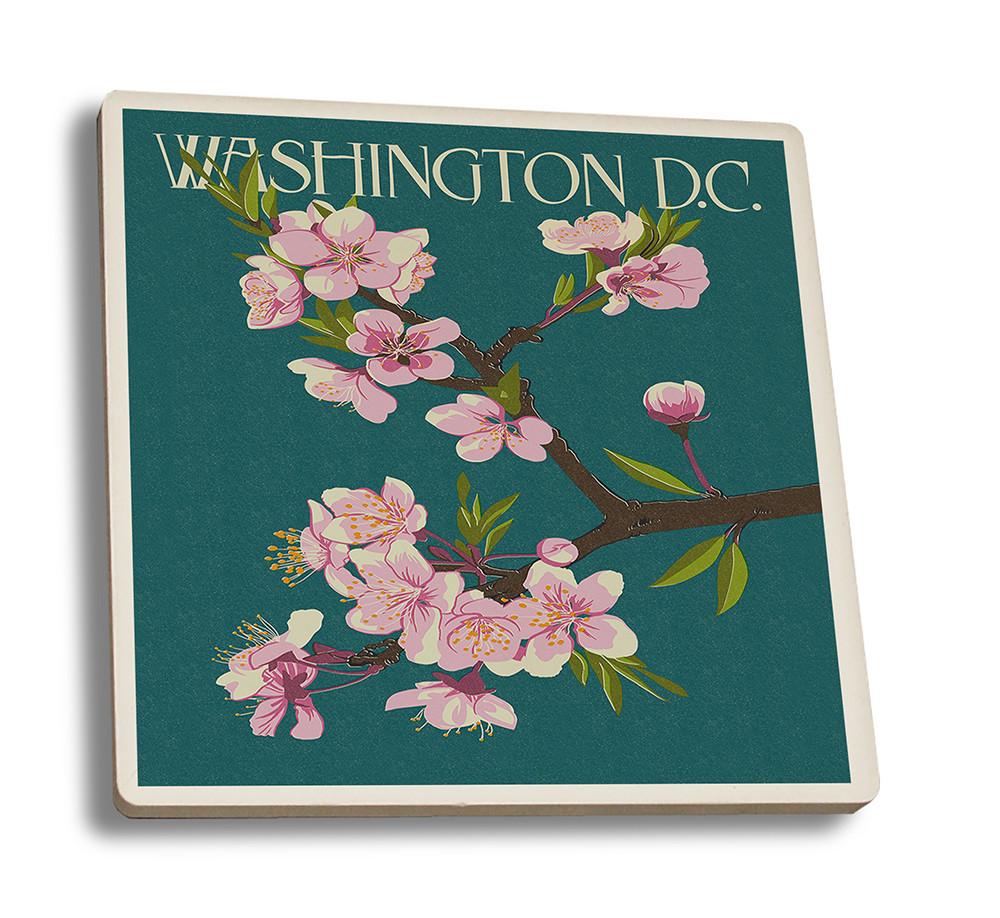 Coaster (Washington DC - Cherry Blossoms - Lantern Press Artwork) Coaster Nightingale Boutique Coaster Set 