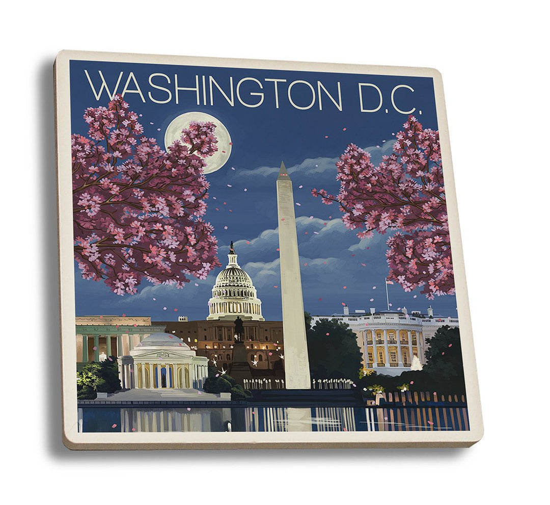 Coaster (Washington, DC - Night Scene - Lantern Press Artwork) Coaster Nightingale Boutique Coaster Set 