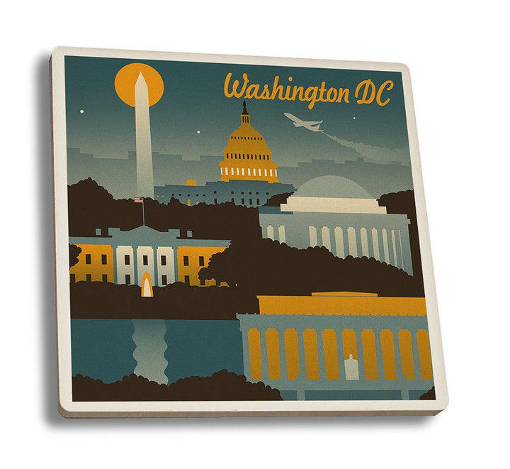 Coaster (Washington, DC - Retro Skyline - Lantern Press Artwork) Coaster Nightingale Boutique Coaster Set 