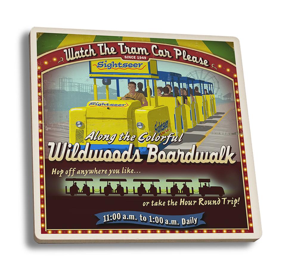 Coaster (Wildwood, New Jersey - Tram Car Vintage Sign - Lantern Press Artwork) Coaster Nightingale Boutique Coaster Set 