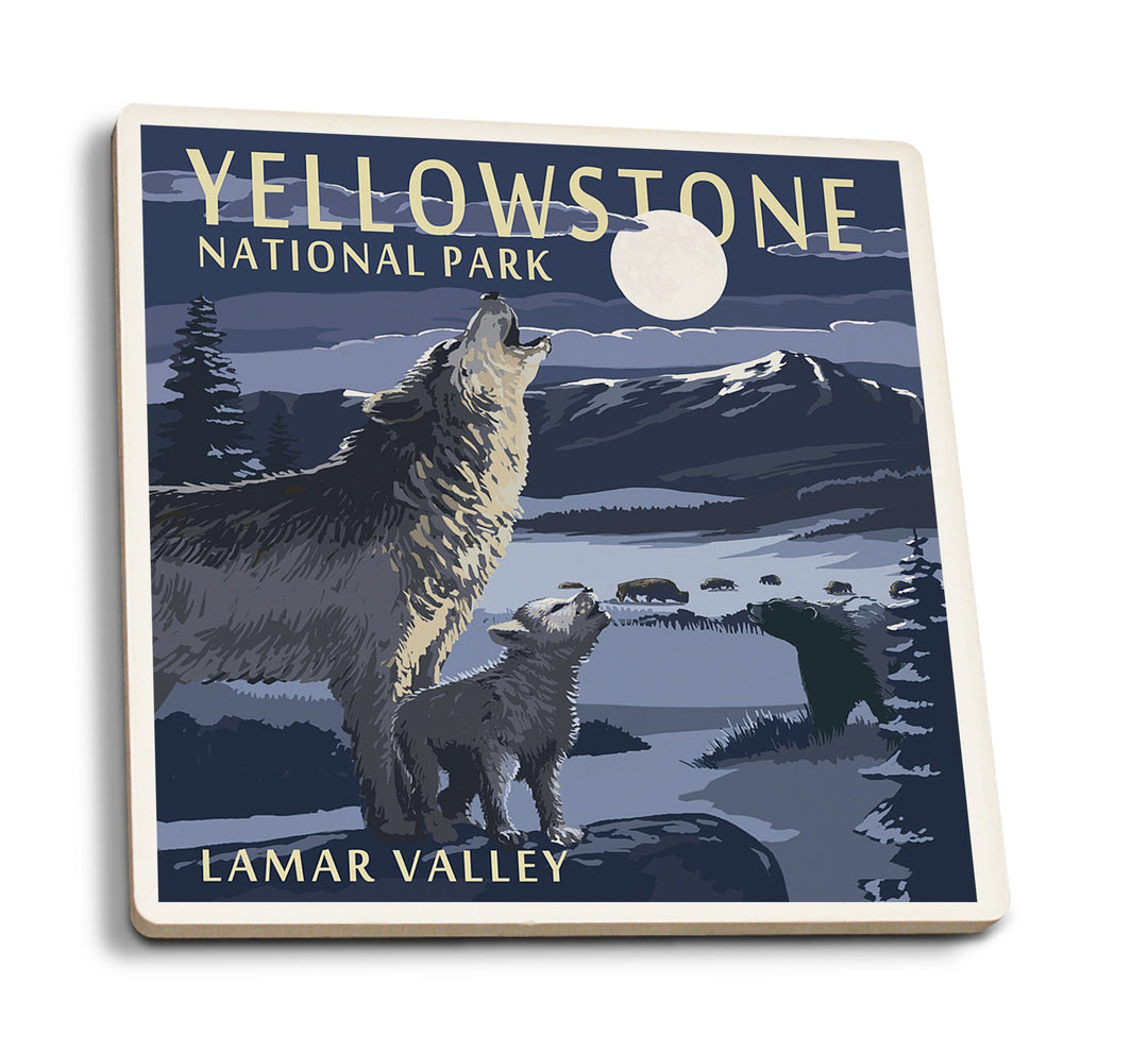 Coaster (Yellowstone National Park, Montana - Lamar Valley Scene - Lantern Press Artwork) Coaster Nightingale Boutique Coaster Pack 