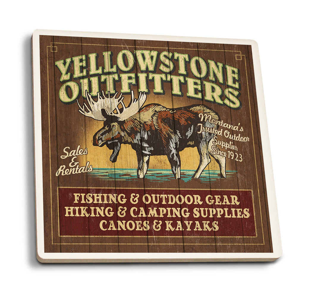Coaster (Yellowstone National Park, Montana - Moose Outfitters Vintage Sign - Lantern Press Artwork) Coaster Nightingale Boutique Coaster Pack 