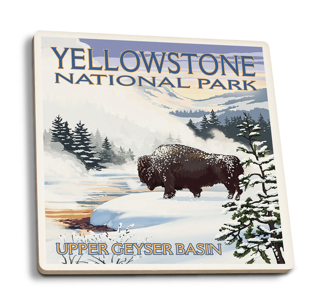Coaster (Yellowstone National Park, Wyoming - Bison Snow Scene - Lantern Press Artwork) Coaster Nightingale Boutique Coaster Pack 