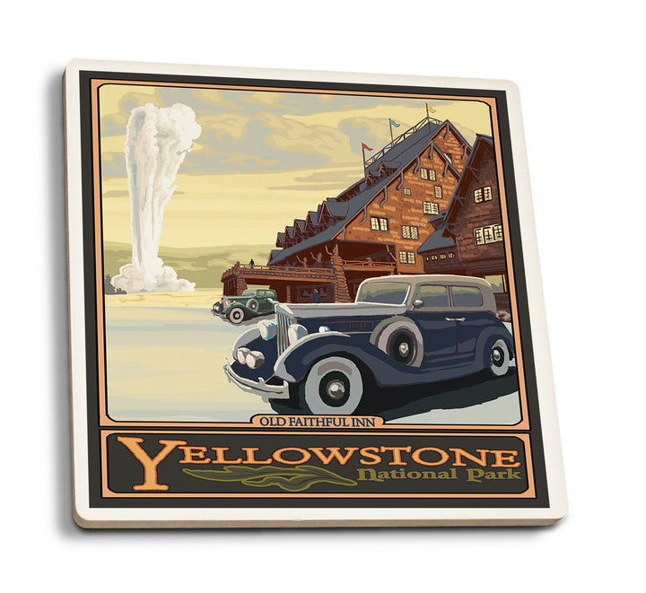 Coaster (Yellowstone National Park, Wyoming - Old Faithful Inn - Lantern Press Artwork) Coaster Nightingale Boutique Coaster Pack 