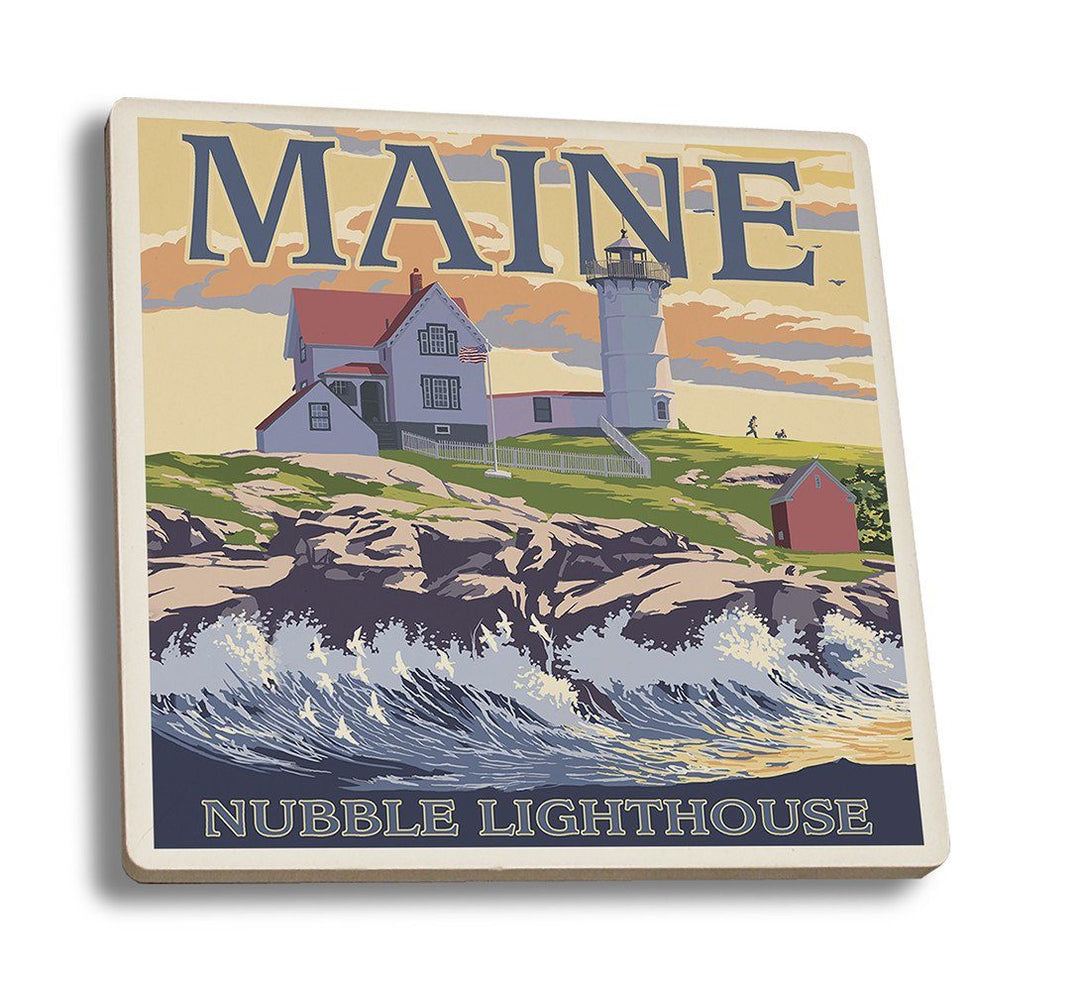 Coaster (York, Maine - Nubble Lighthouse - Lantern Press Artwork) Coaster Nightingale Boutique Coaster Set 
