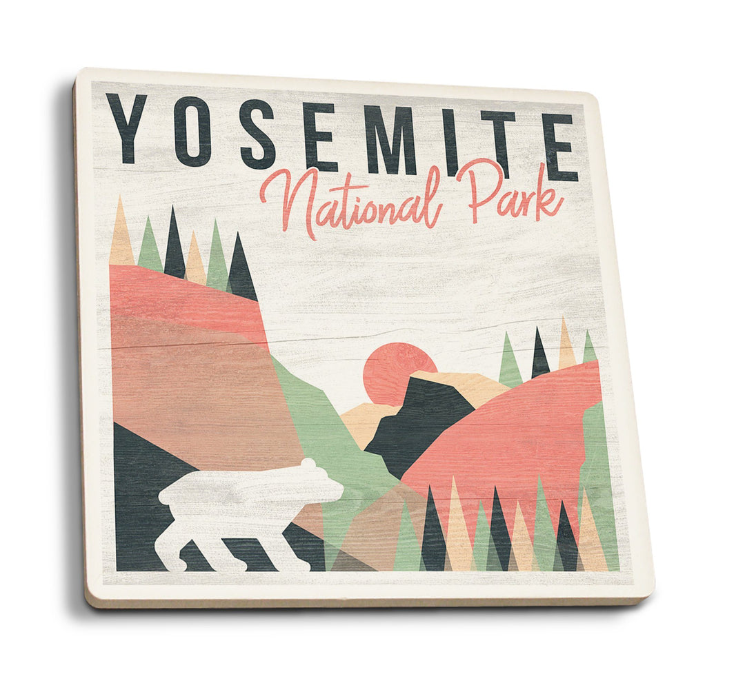 Coaster (Yosemite National Park, California - El Capitan & Half Dome - Bear - Geometric Opacity - Lantern Press Artwork) Coaster Nightingale Boutique Coaster Pack 