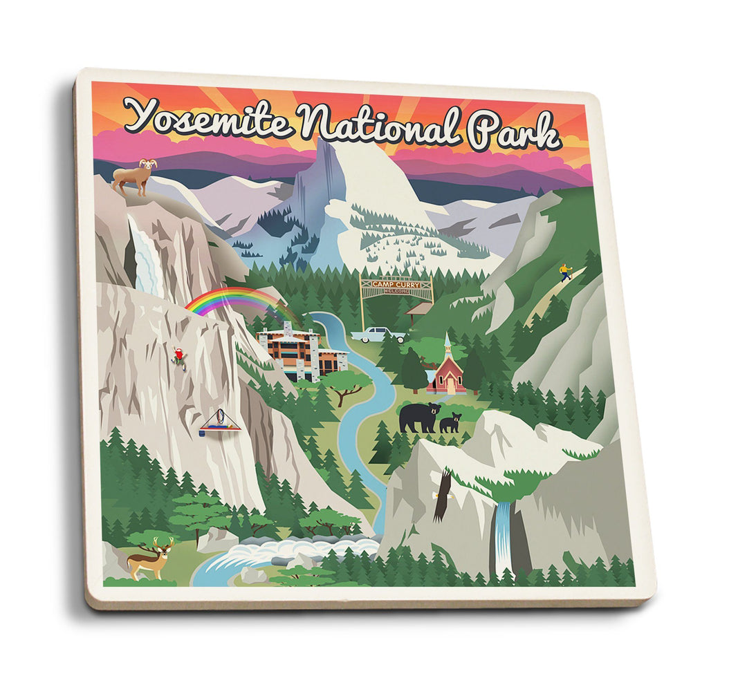 Coaster (Yosemite National Park, California - Retro Views - Lantern Press Poster) Coaster Nightingale Boutique Coaster Pack 