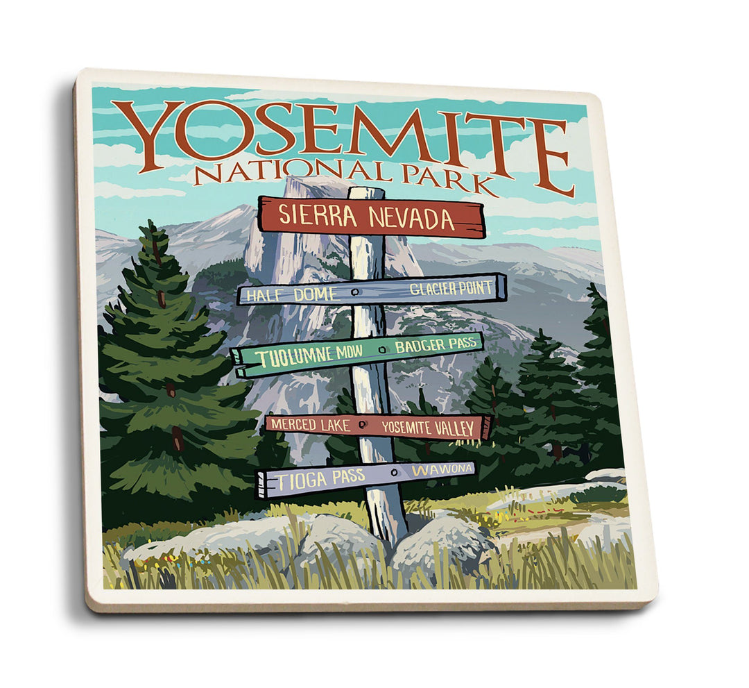 Coaster (Yosemite National Park, California - Signpost - Lantern Press Artwork) Coaster Nightingale Boutique Coaster Pack 