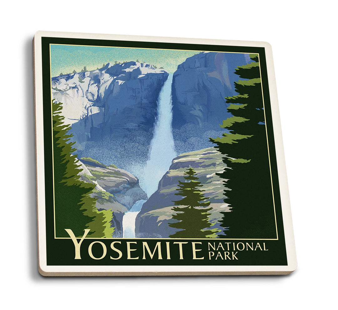 Coaster (Yosemite National Park, California - Yosemite Falls - Lithography - Lantern Press Artwork) Coaster Nightingale Boutique Coaster Pack 