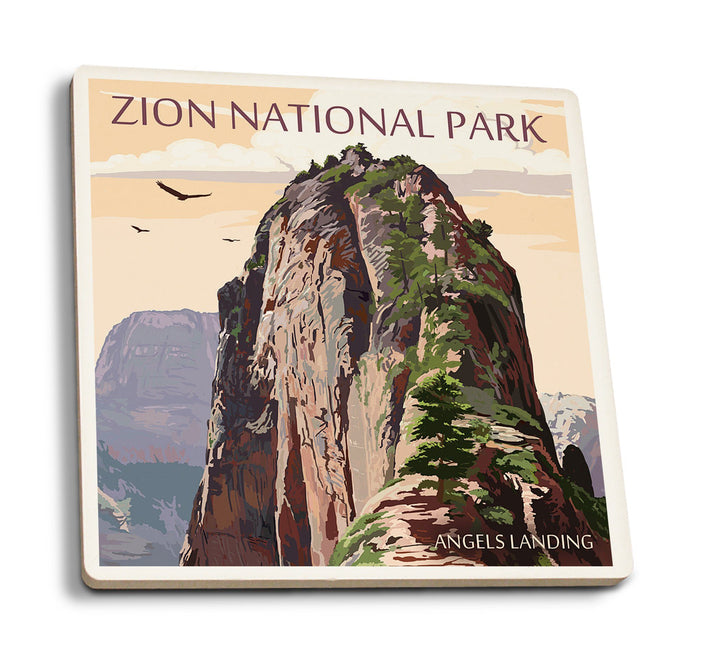 Coaster (Zion National Park, Utah - Angels Landing & Condors - Lantern Press Artwork) Coaster Nightingale Boutique Coaster Pack 