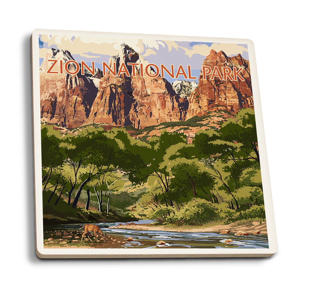 Coaster (Zion National Park, Utah - Virgin River & Peaks - Lantern Press Artwork) Coaster Nightingale Boutique Coaster Pack 