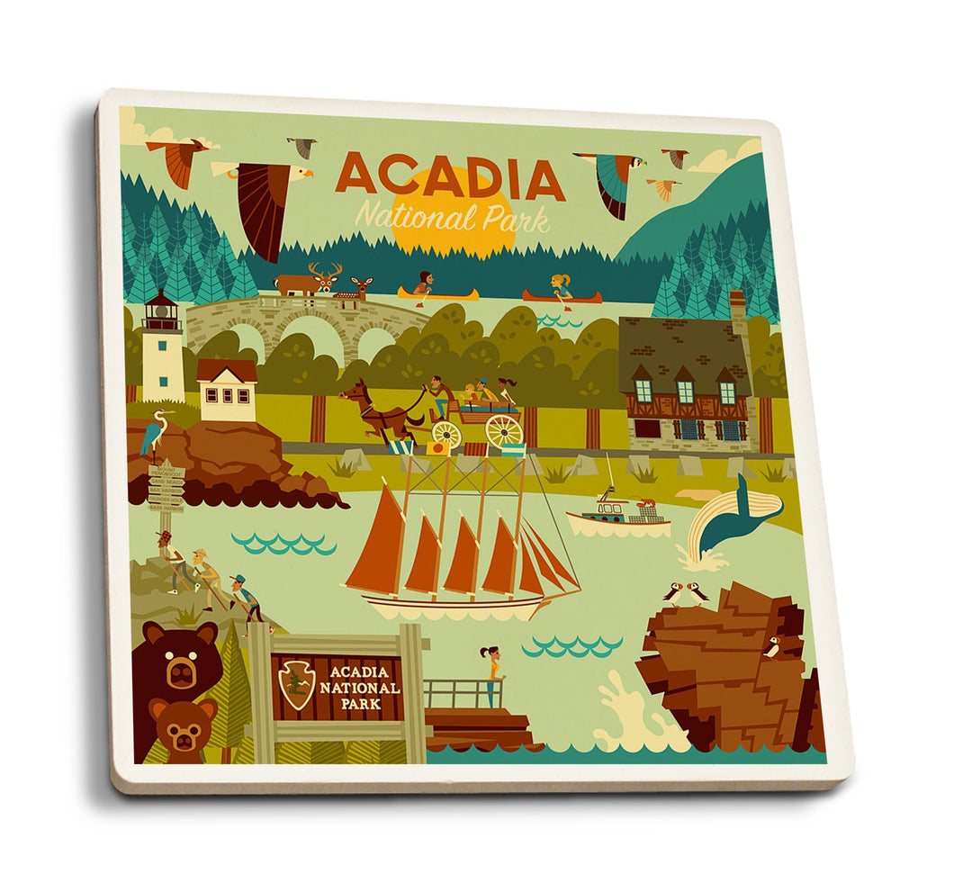 Coasters (Acadia National Park, Maine, Geometric National Park Series, Lantern Press Artwork) Lifestyle-Coaster Nightingale Boutique 
