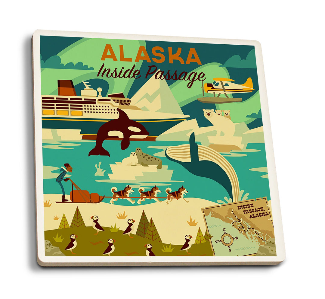 Coasters (Alaska, Inside Passage, Geometric, Lantern Press Artwork) Lifestyle-Coaster Lantern Press 