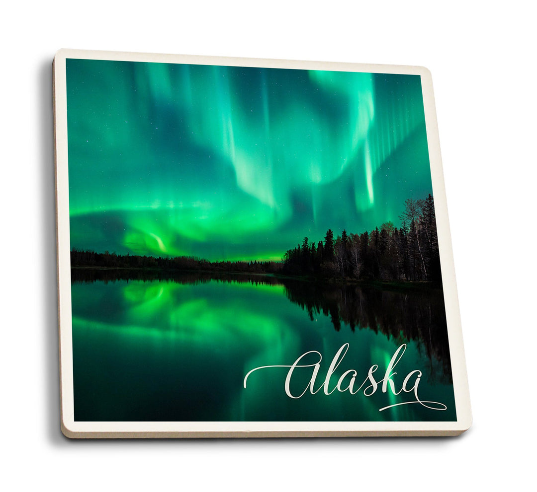 Coasters (Alaska, Northern Lights Over Lake, Lantern Press Photography) Lifestyle-Coaster Lantern Press 