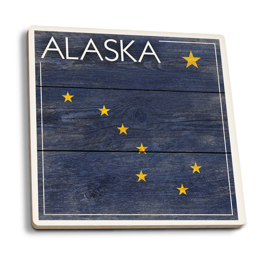 Coasters (Alaska, Rustic State Flag, Lantern Press Artwork) Lifestyle-Coaster Lantern Press 