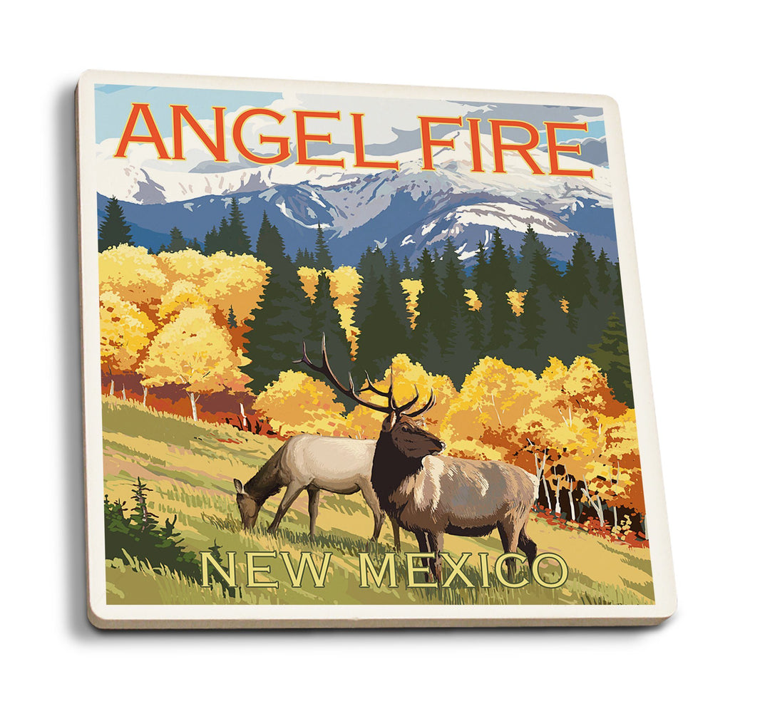 Coasters (Angel Fire, New Mexico, Elk & Mountains, Lantern Press Artwork) Lifestyle-Coaster Lantern Press 