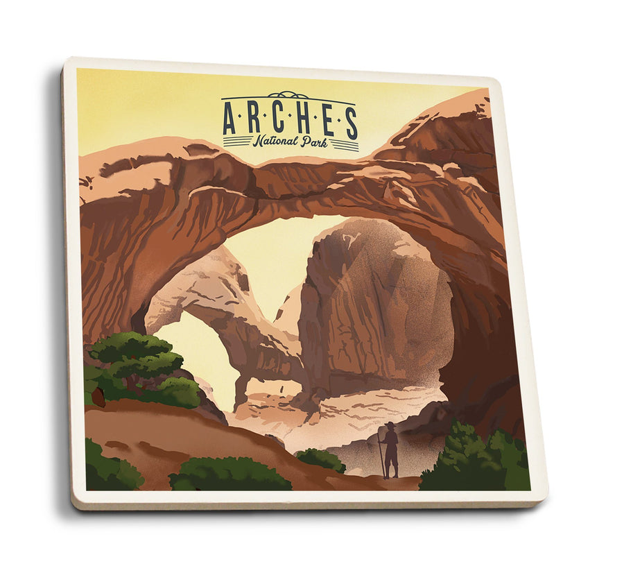 Coasters (Arches National Park, Utah, Double Arch, Litho, Lantern Press Artwork) Lifestyle-Coaster Lantern Press 