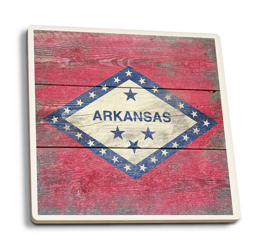Coasters (Arkansas, Rustic State Flag, Lantern Press Artwork) Lifestyle-Coaster Lantern Press 