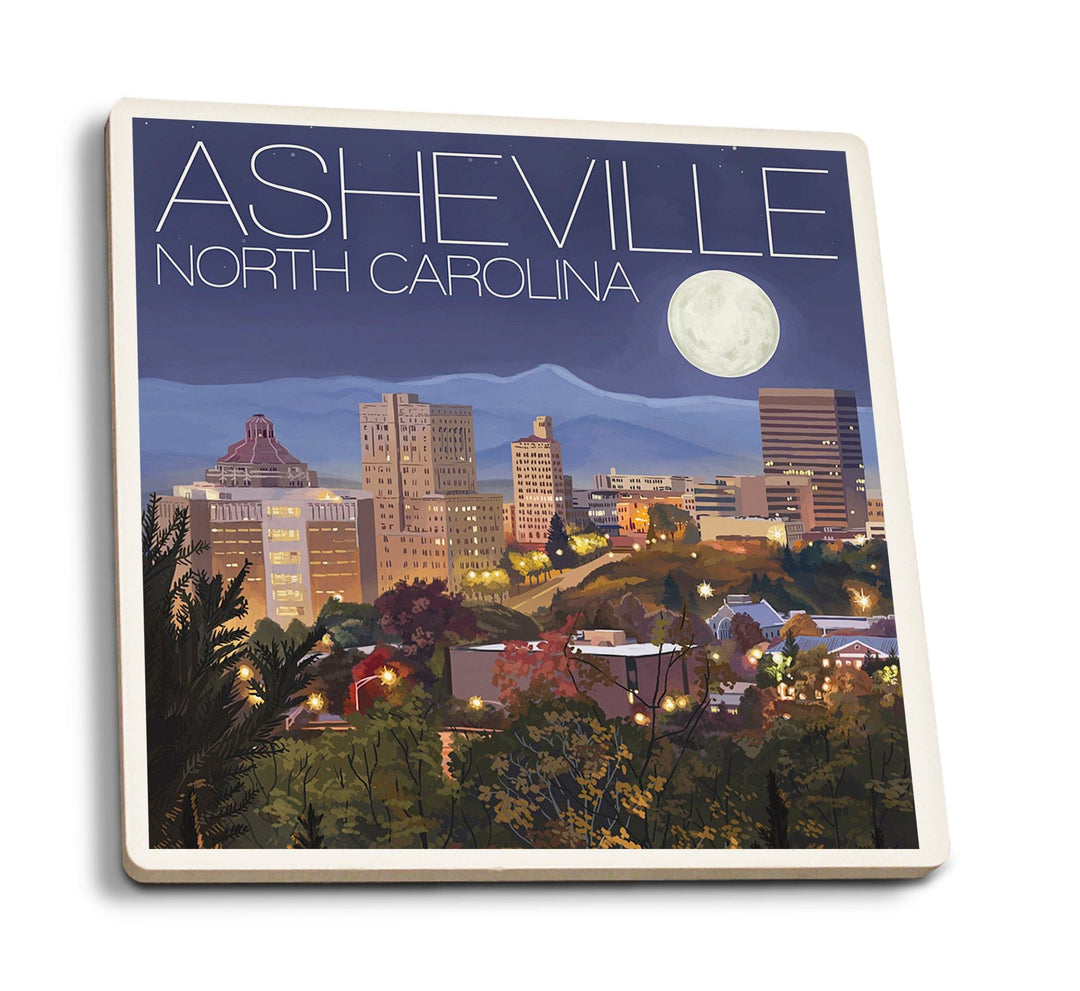 Coasters (Asheville, North Carolina, Skyline at Night, Lantern Press Artwork) Lifestyle-Coaster Lantern Press 