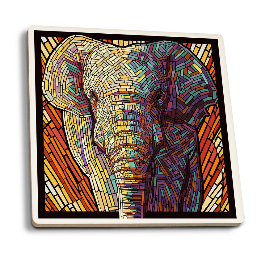 Coasters (Asian Elephant, Paper Mosaic, Lantern Press Poster) Lifestyle-Coaster Lantern Press 